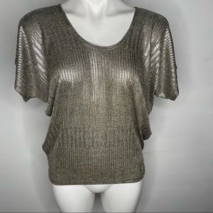 🍋Kim & Cami Metallic gauzy round neck top